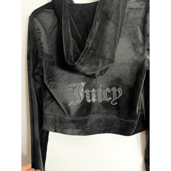 NWT JUICY COUTURE Velour Bling Tracksuit Hoodie/Pants Black Size Small Y2K - Picture 3 of 6